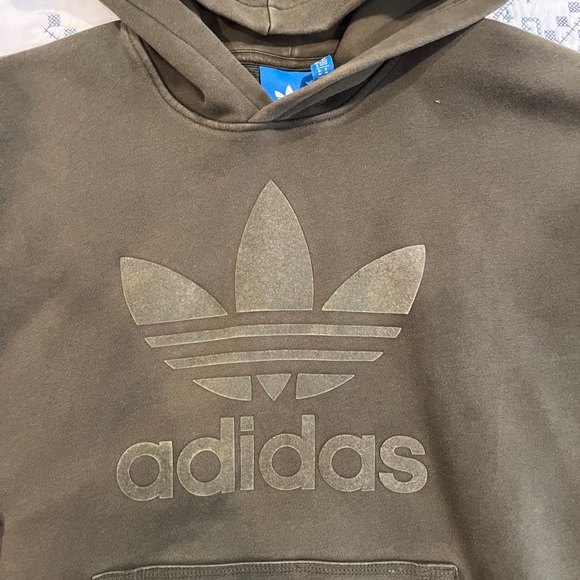 Men’s ADIDAS velvet logo dark green hooded sweatshirt hoodie size Medium - Picture 3 of 7